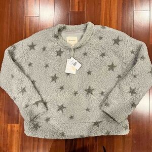New NWT Thread & Supply Grey Star Sweater Pullover Sherpa Sweatshirt Size Medium